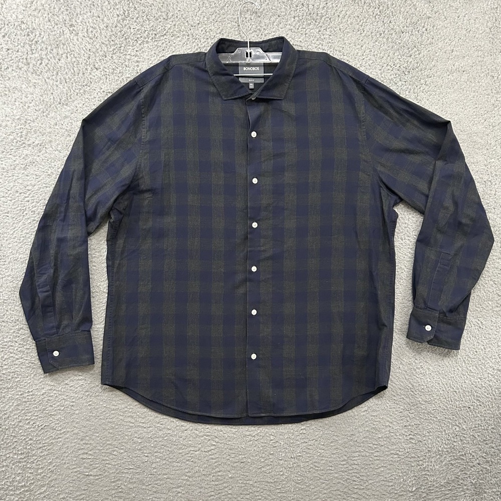 Bonobos Shirt Mens 2XL XXL Purple Gray Check Slim Fit Long Sleeve Button Down